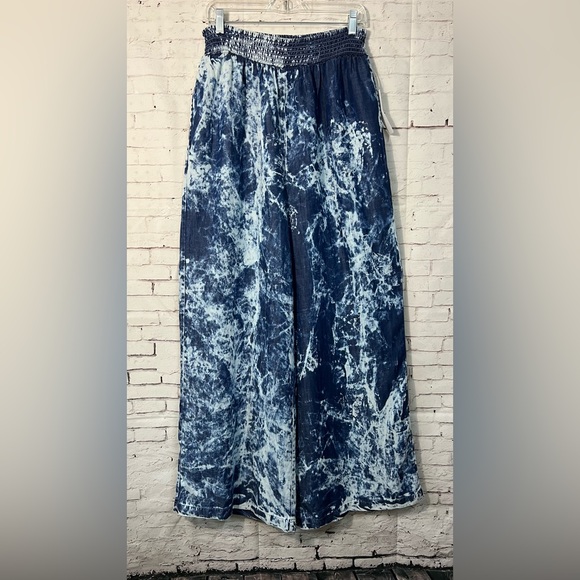 VENUS Pants - NWT Venus Blue Tie Dye Wash Wide Leg Flare Pants Pull-on  Large Long Boho Lagenl